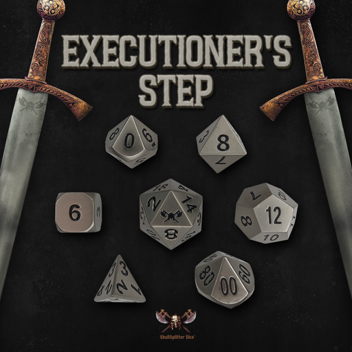 Metal Dice - Executioner's Step | Dull Silver Color With Black Numbers Metal Dice (7 Die In Pack)