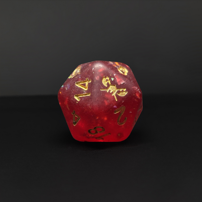 Frosted Efreet's Eye™️ - Red with Foil Inclusions and Gold Numbers Dice Set