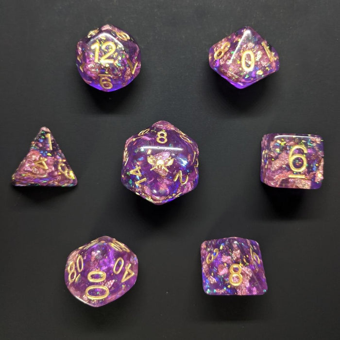 Astral Sliver™️ - Purple with Foil Inclusions and Gold Numbers Dice Set