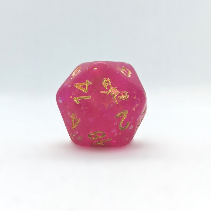 Frosted Pixie's Treasure™️ - Dark Pink with Foil Inclusions and Gold Numbers Dice Set