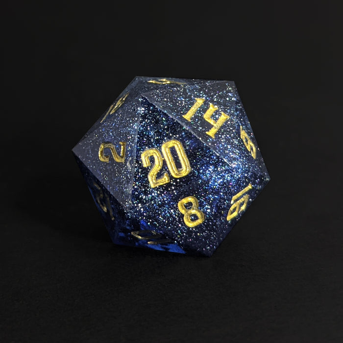 Lazer Raptors™️ - Dark Blue with Gold Foil and Gold Numbering 11pc Sharp-Edge Dice Set