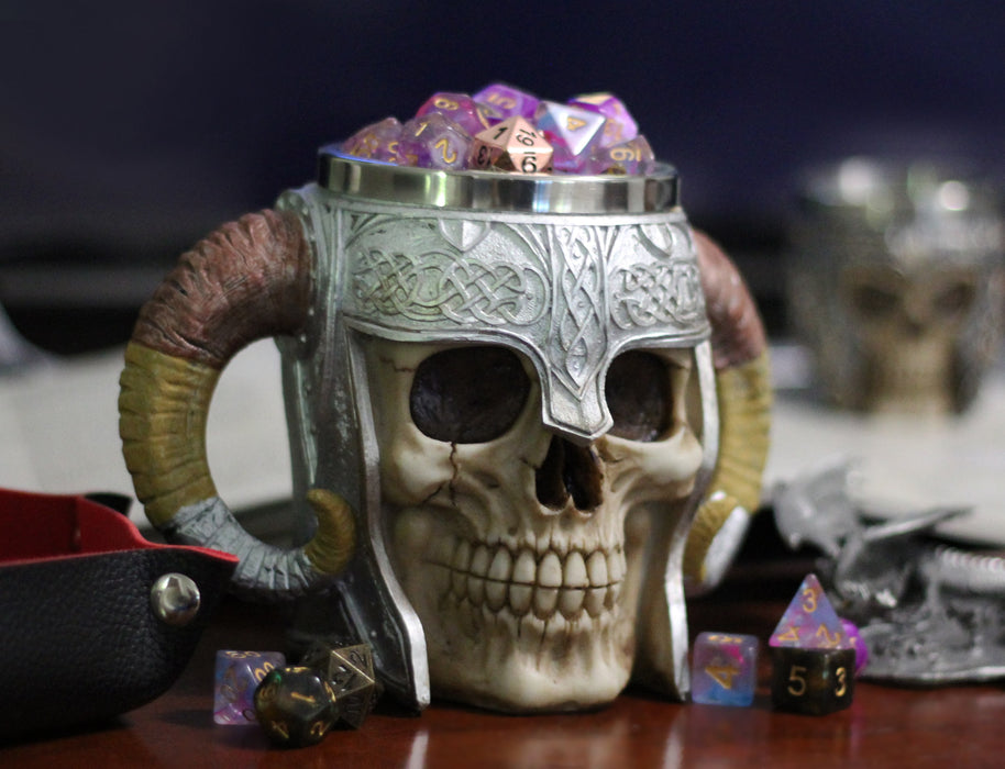 Skull Mug with Horns with Cup O' Dice for RPGs