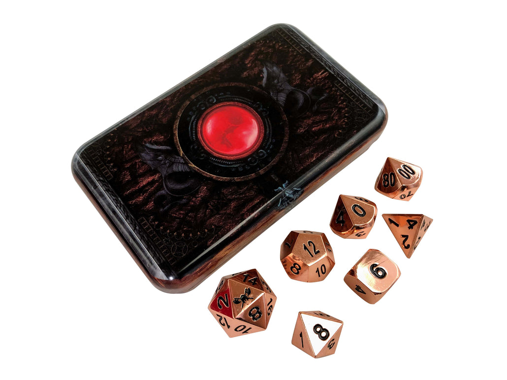 Warlock Tome with Copper Color with Black Numbering Metal Dice Set
