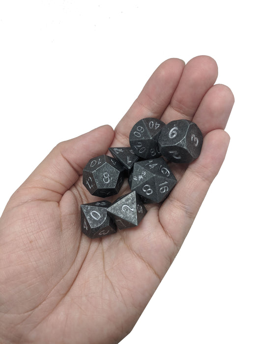Golem's Glare ™️ - Industrial Gray Color with Silver Numbering  Metal Dice  (7 Die in Pack)