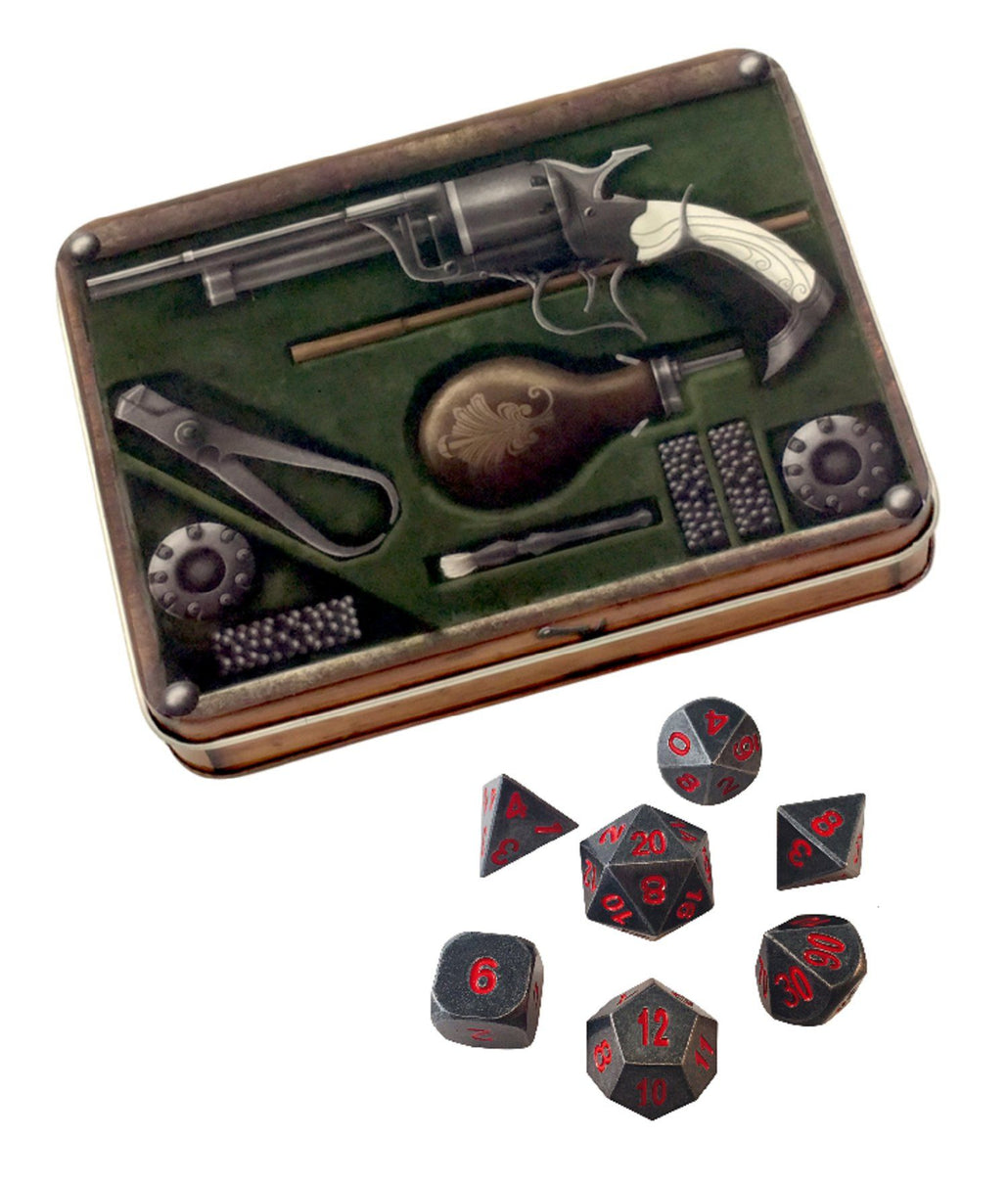 Slinger's Kit with Butcher's Bill | Industrial Gray with Red Numbering Metal Dice