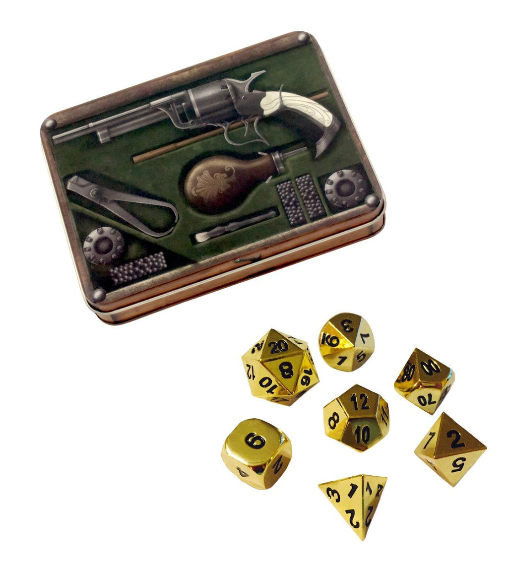 Slinger's Kit with Gold Color with Black Numbers Metal Dice