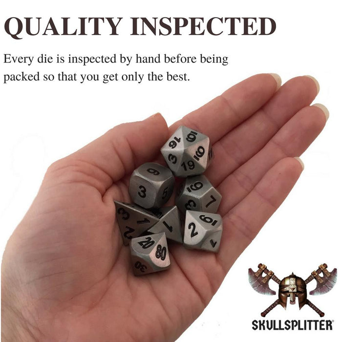 Metal Dice - Thieves' Tools With Executioner's Step | Dull Silver Color With Black Numbers Metal Dice