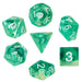 Polyhedral Dice Set - Aether Stone Green Color With White Numbers - Pack Of 7 Polyhedral Dice (7 Die In Set) | Role Playing Game Dice | D4, D6, D8, D10, D%, D12, And D20