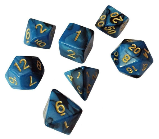 Polyhedral Dice Set - Blue And Black Swirled Color - Pack Of 7 Polyhedral Dice (7 Die In Set) | Role Playing Game Dice | D4, D6, D8, D10, D%, D12, And D20