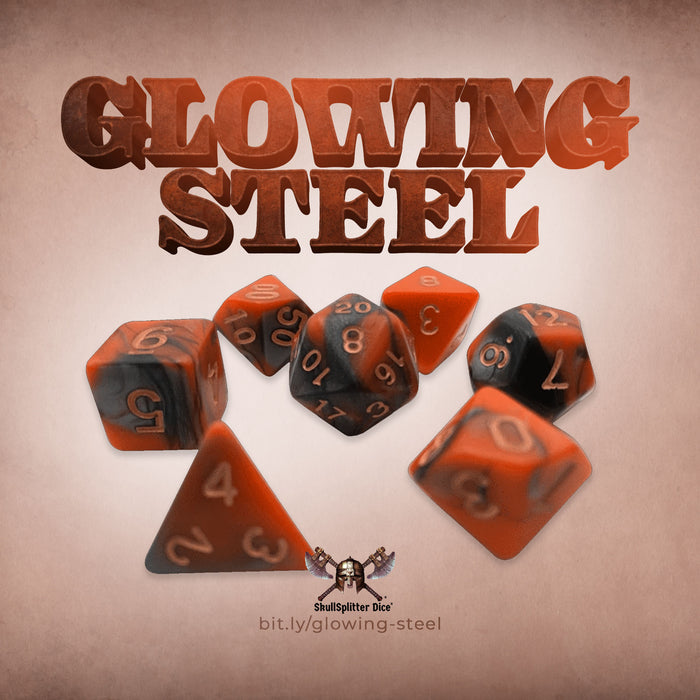 Glowing Steel - Orange and Gray Swirl Plastic Set of 7 Polyhedral RPG Dice