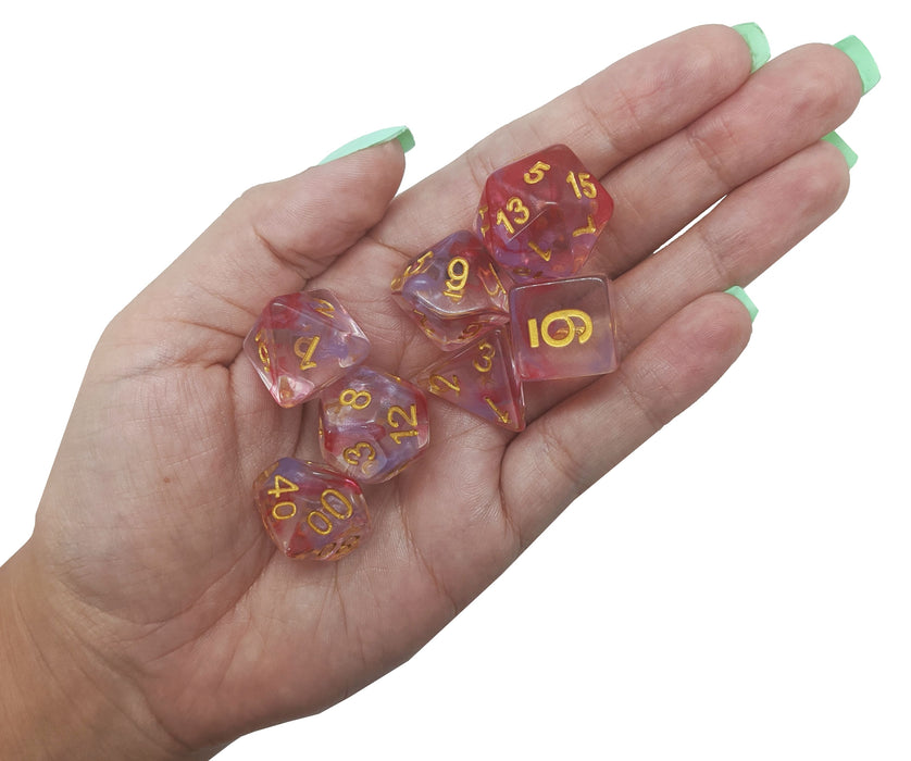 Echoes of the Fairy Queen™️ - Translucent Pink and Purple Swirl with Gold Numbering Dice Set