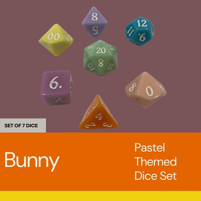 Bunny - Pastel Themed Dice Set with White Numbering