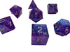 Aether Sky - Purple Gold Color Foil Inclusions Shimmer with Silver Numbering 7pc Sharp-Edge Dice Set