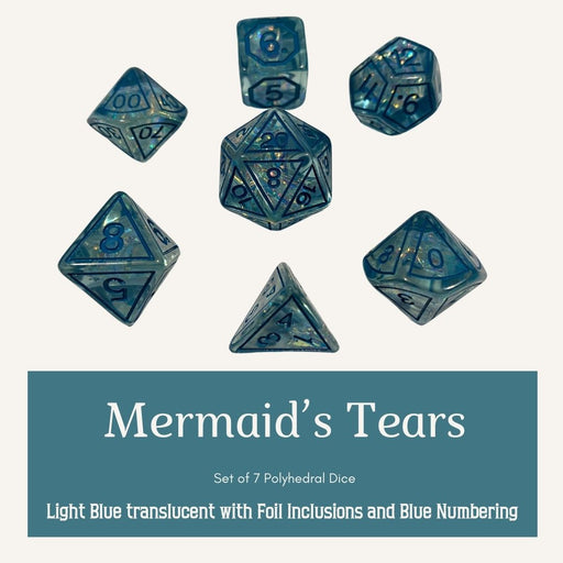 Mermaids Tears - Light Blue Translucent with Foil Inclusions and Blue Numbering