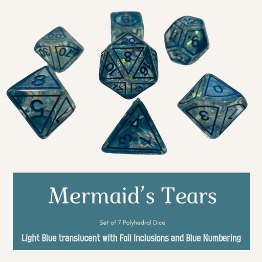 Mermaids Tears - Light Blue Translucent with Foil Inclusions and Blue Numbering