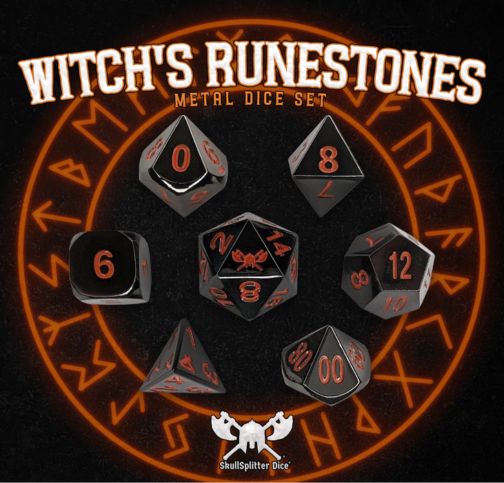 witches runestones_black_and orange rpg dice
