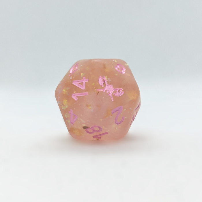 Frosted Pixie's Promise™️ - Light Pink with Foil Inclusions and Pink Numbers Dice Set