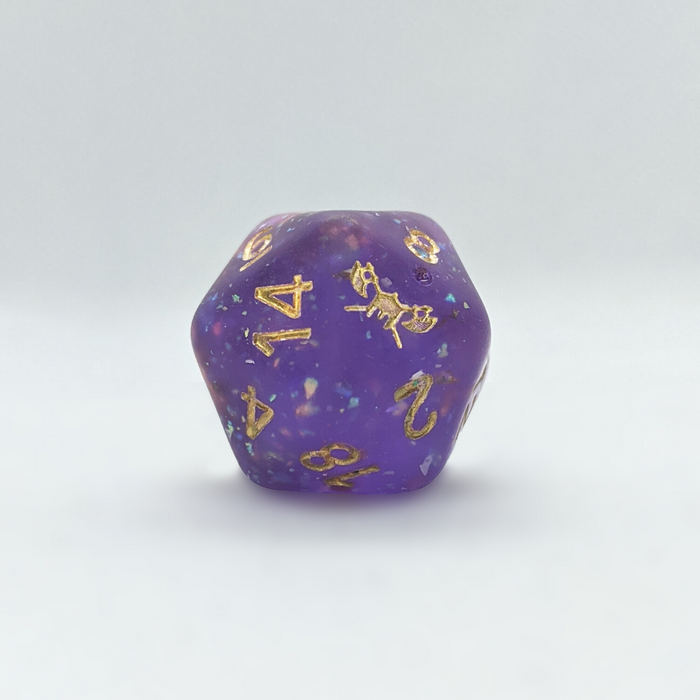 Frosted Astral Sliver™️ - Purple with Foil Inclusions and Gold Numbers Dice Set