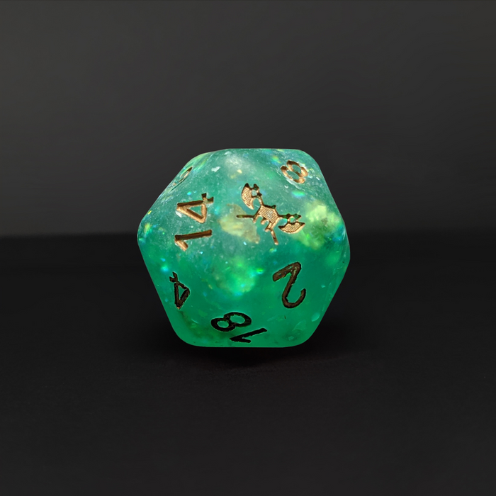 Frosted Fey Lord's Boon™️ - Green with Foil Inclusions and Gold Numbers Dice Set