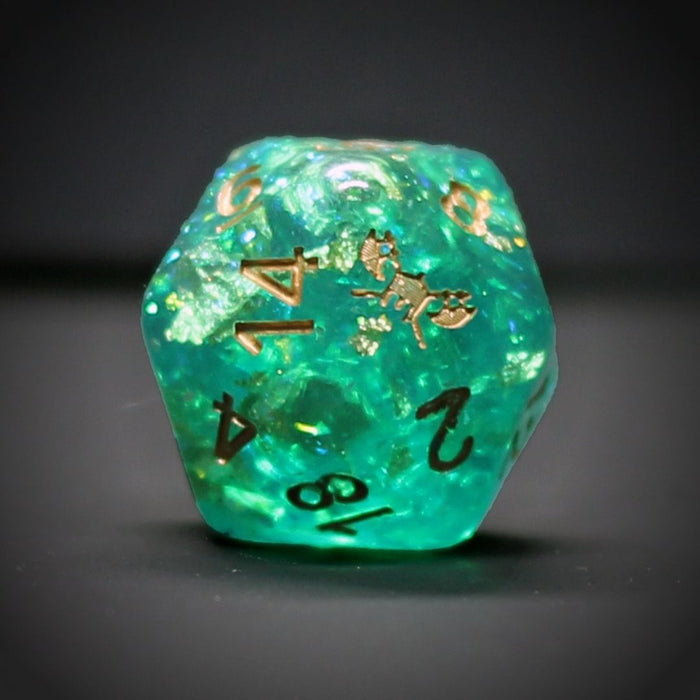 Fey Lord's Boon™️ - Green with Foil Inclusions and Gold Numbers Dice Set
