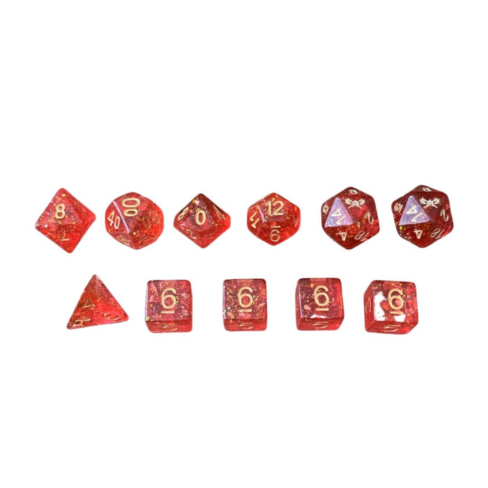 Andrar's Fury™️ - Orange with Foil Inclusions and Gold Numbers Dice Set
