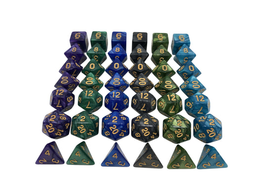 42 pack of dark rpg dice sets with gold numbers for dungeons and dragons