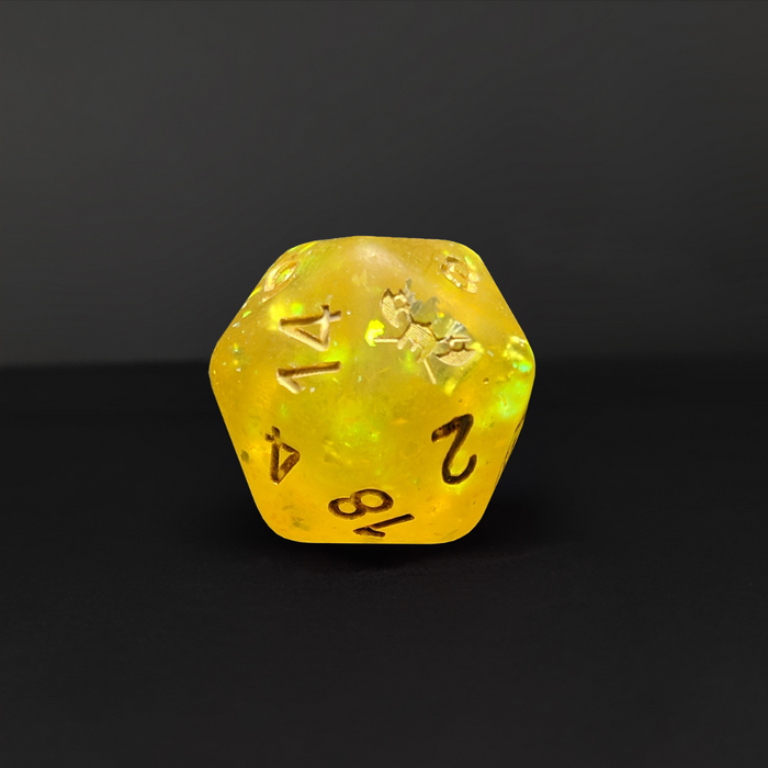 Frosted Feywild ™️ - Yellow with Foil Inclusions and Gold Numbers Dice Set