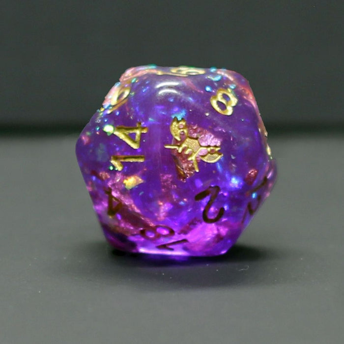 Astral Sliver™️ - Purple with Foil Inclusions and Gold Numbers Dice Set