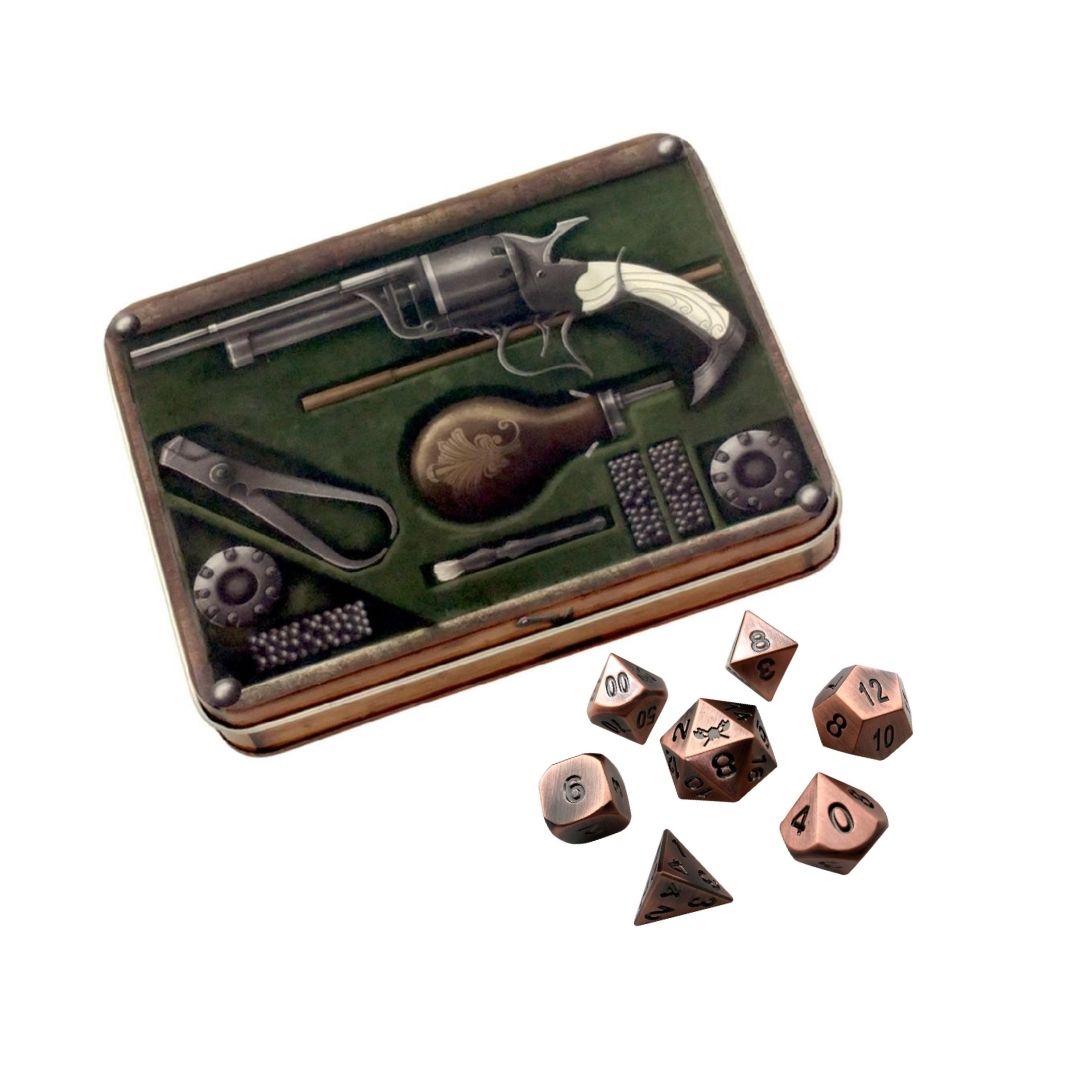 Slinger's Kit with Antique Brass Color with Black Numbers Metal Dice