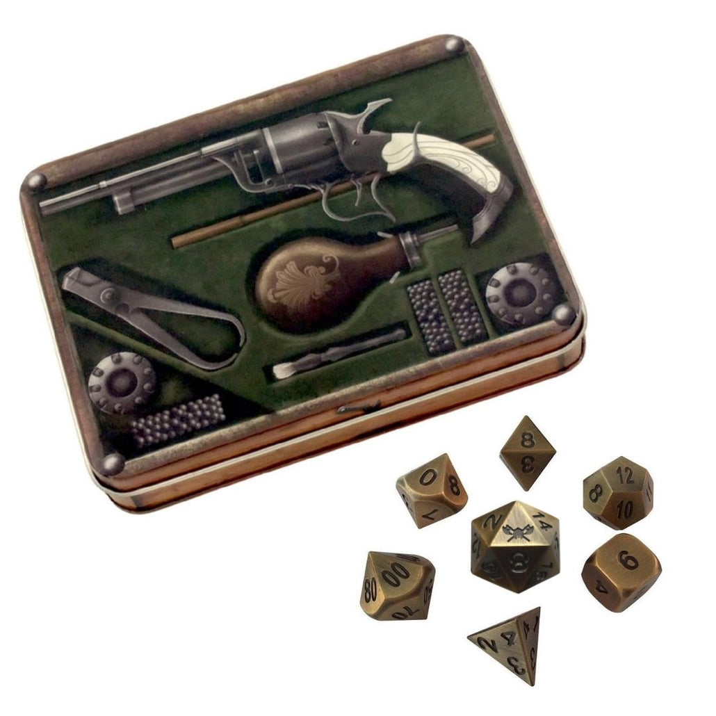 Slinger's Kit with Antique Gold Color with Black Numbering Metal Dice