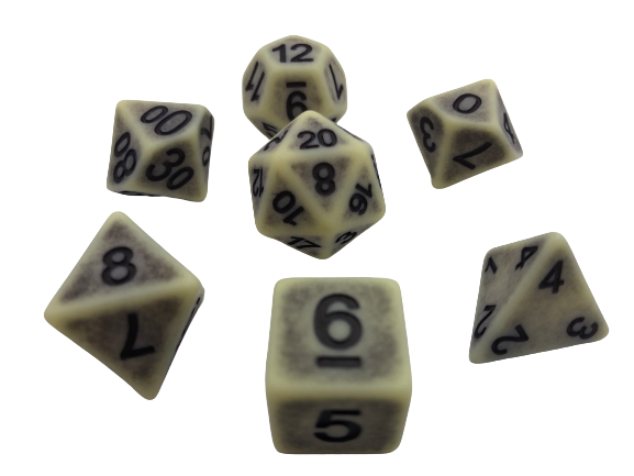 Ashen Lord -Faded Whiteish Gray with Black Numbering Polyhedral RPG Dice Set