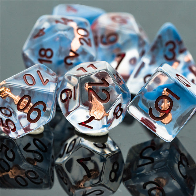 Song Shards ™️ - Translucent Blue with Copper Numbering RPG Dice Set