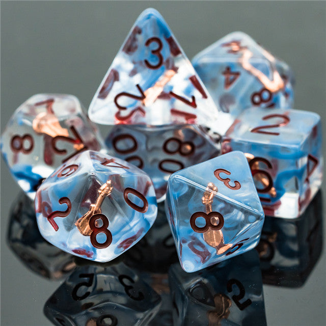 Song Shards ™️ - Translucent Blue with Copper Numbering RPG Dice Set