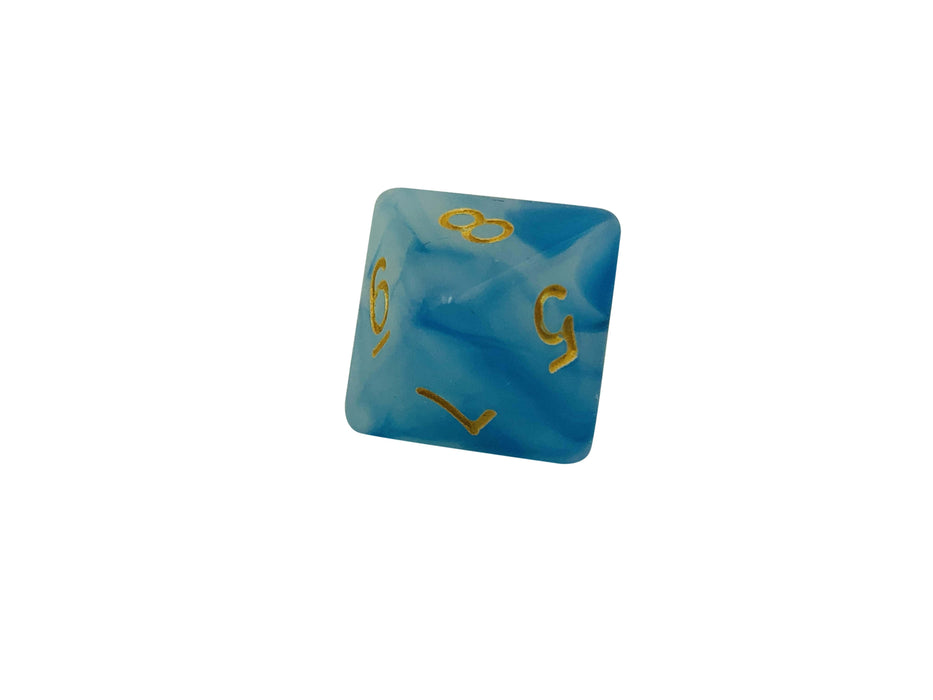 Blue and White with Gold Numbers - Plastic Set of 7 Polyhedral RPG Dice for Dungeons and Dragons-d8