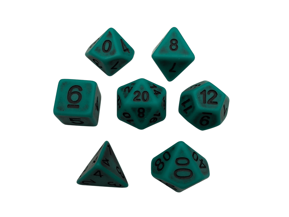 Corroded Green Metal Color- Plastic Set of 7 Polyhedral RPG Dice for D&D