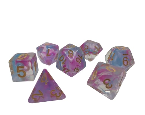 Essence of Unicorn ™️ - Purple and Blue Translucent with Gold Numbers Dice Set