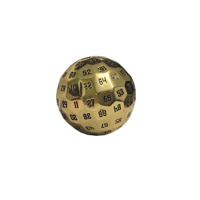 Metal 100 Sided Polyhedral Dice (D100) | Shiny Gold Color with Black Numbering
