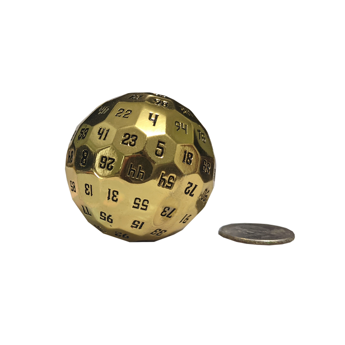 Metal 100 Sided Polyhedral Dice (D100) | Shiny Gold Color with Black Numbering