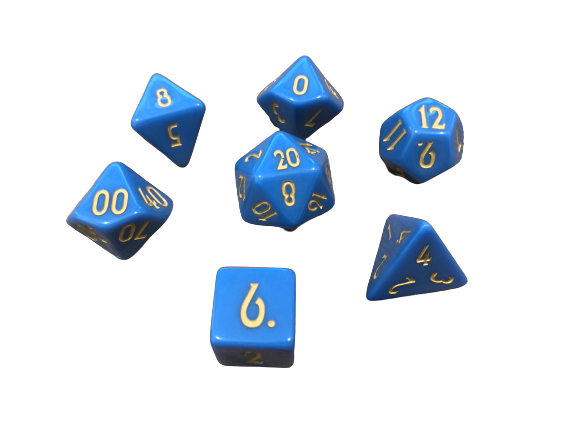 Retro Ice  - Solid Blue with Gold Numbering Polyhedral Dice Set
