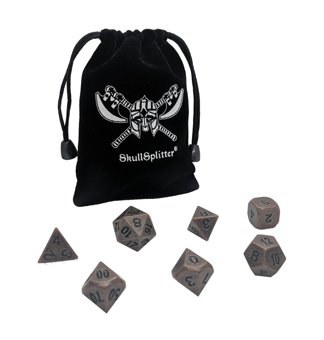 Industrial Brass with Black Numbering Metal Polyhedral Dice Set (7 Die in Pack)