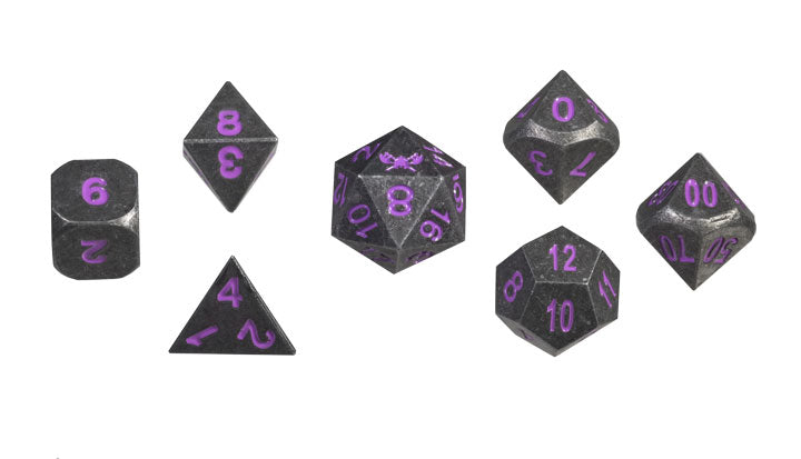 Industrial Gray with Purple Numbers Metal Dice Set for DND 