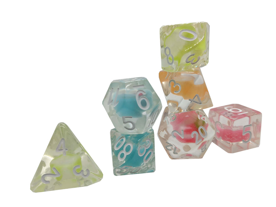Lawful Goody Gumdrops™️ - Translucent with White Numbers and Candy inclusions Dice Set