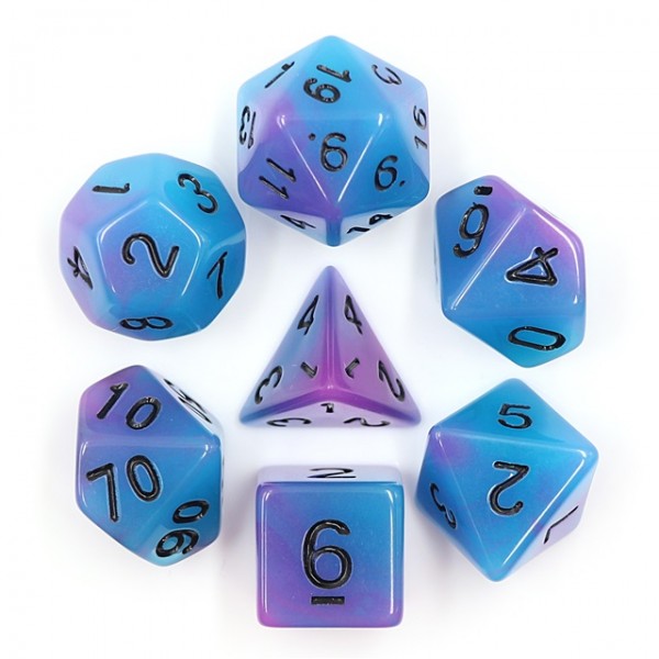 Purple/Blue Glow in the Dark - Pack of 7 Polyhedral Dice (7 Die in Set) | Role Playing Game Dice | D4, D6, D8, D10, D%, D12, and D20