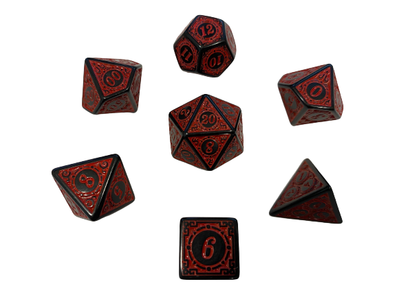 Red Artificer -Steam Punk Style Red Numbers and Design Polyhedral RPG Dice Set