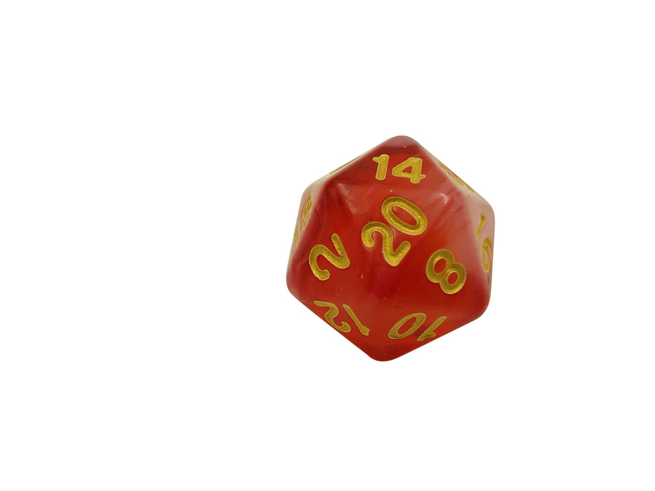 Red and White Translucent with Gold Numbers - Set of 7 Polyhedral RPG Dice for Dungeons and Dragons - d20
