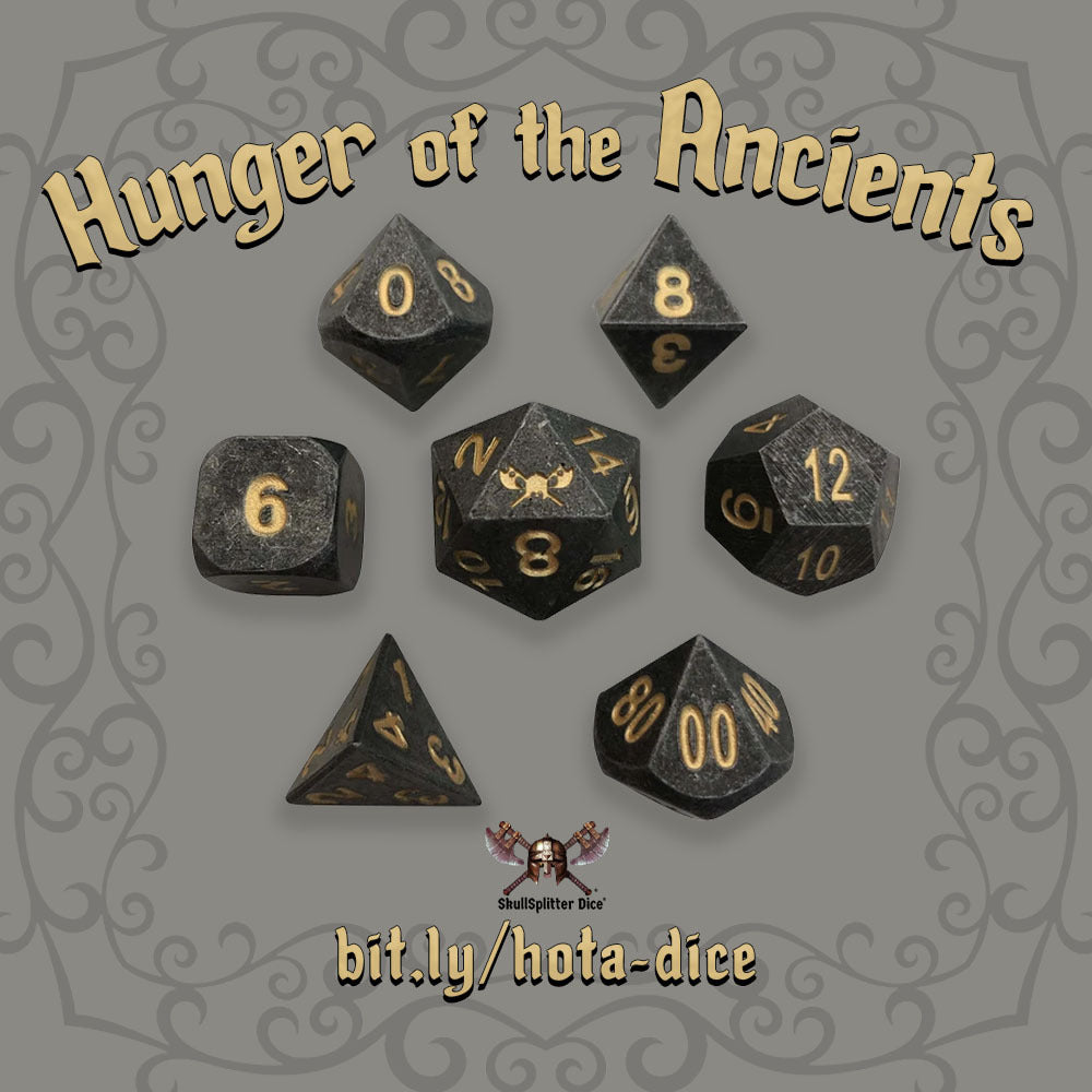 Hunger of the Ancients | Industrial Gray Color with Gold Numbering Metal Dice (7 Die in Pack)