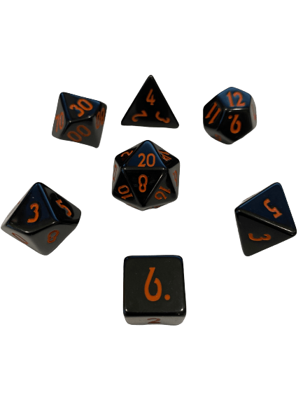 Spooky - Solid Black with Orange Numbering Polyhedral RPG Dice Set