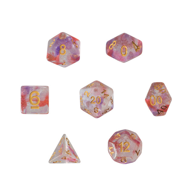 Star Song - Translucent with red and purple swirl dice for dungeons and dragons