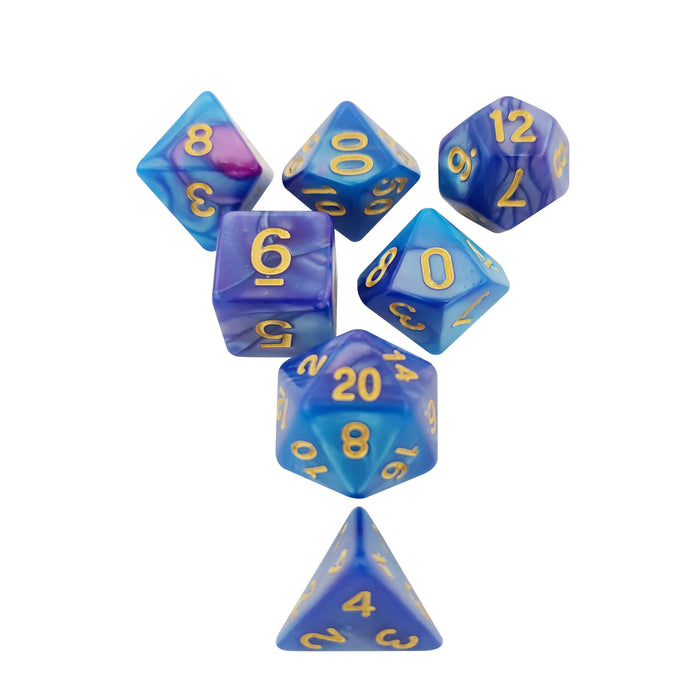 Ancient Treasure - Royal Blue And Purple With Gold Numbering Polyhedral Dice For DND