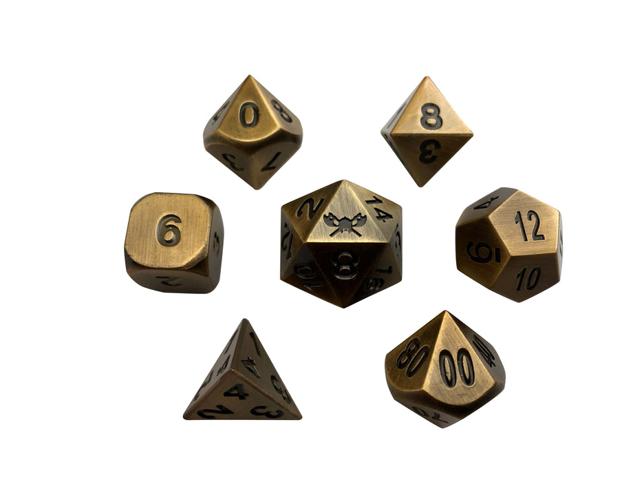 Antique Gold Color with Black Numbering Metal  Dice (7 Die in Pack)